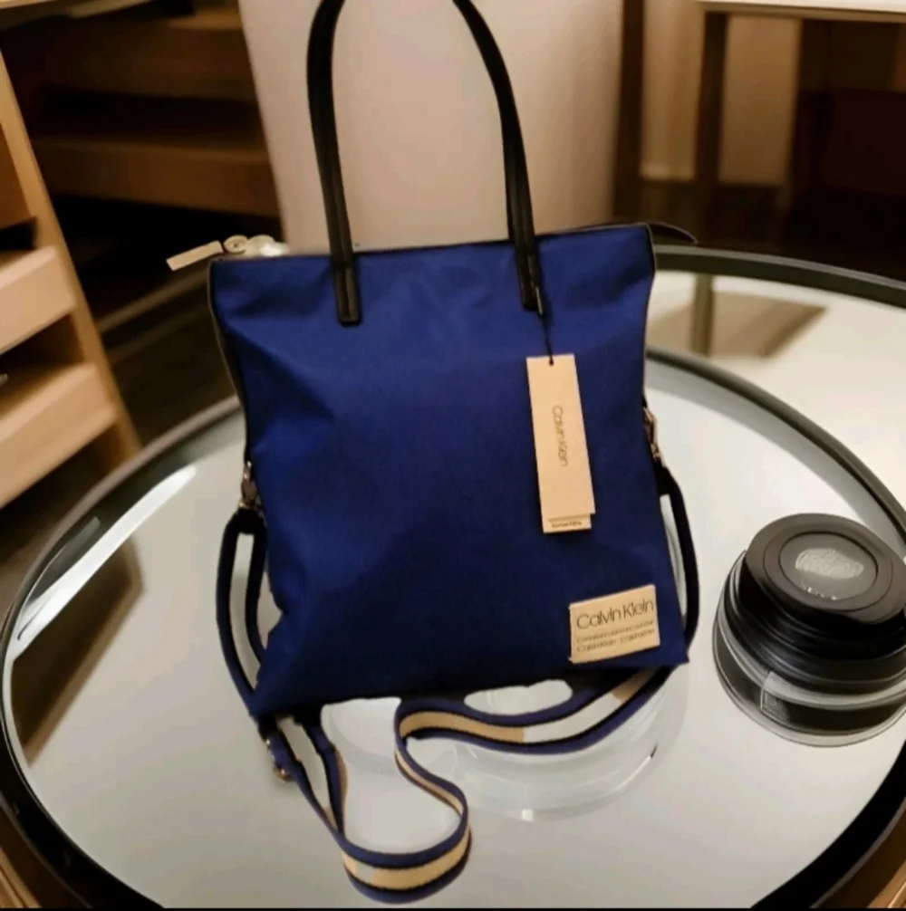 Calvin Klein Royal Blue White & Black Large Satchel Tote